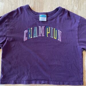 Champion Purple Crop Top with Multicolor Logo